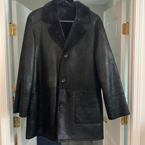 Aston Black 100% Lambskin Suede Leather Shearling Fur Lined Parka Pea Coat